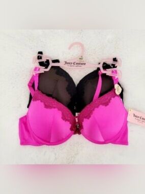 Juicy Couture Sexy Push Up Bra Size 36C 2 pack Set Fuchsia  Pink Black NWT